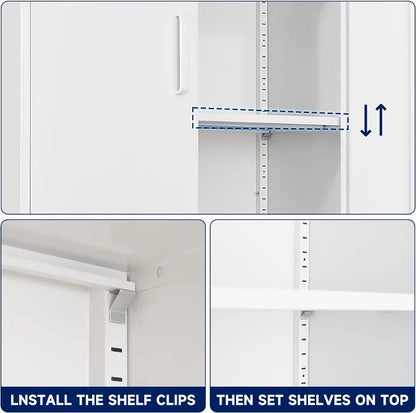 Lockable Metal Storage Cabinet with Adjustable Shelves, Garage & Office Use