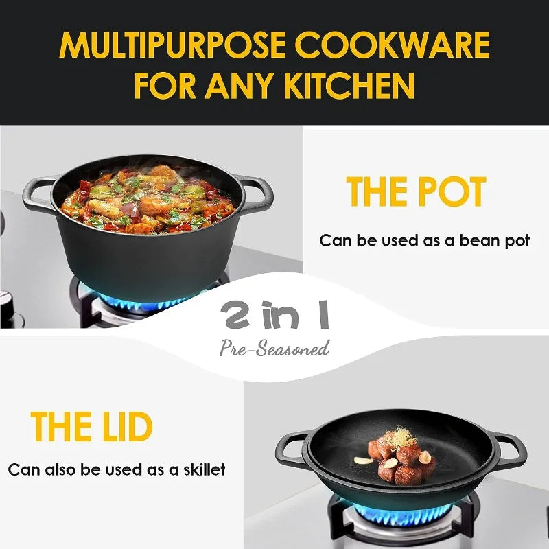 Cast Iron Dutch Oven & Skillet Set with Dual Handles, Pre-Seasoned
