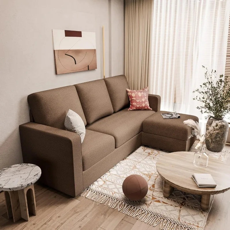 Convertible Sectional Sofa Couch with Removable Ottoman, L-Shaped, 3-Seater