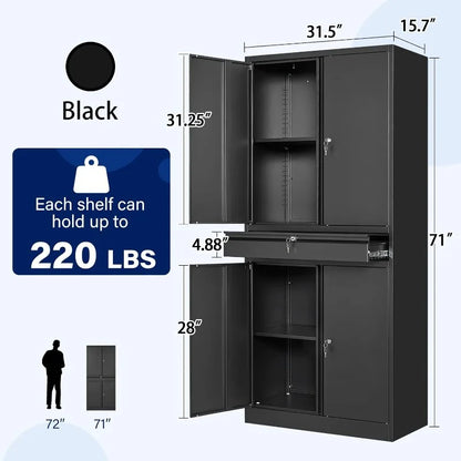 Lockable Metal Storage Cabinet with Adjustable Shelves, Garage & Office Use