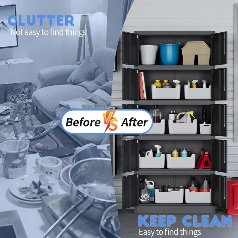 Lockable Metal Storage Cabinet with Adjustable Shelves, Garage & Office Use