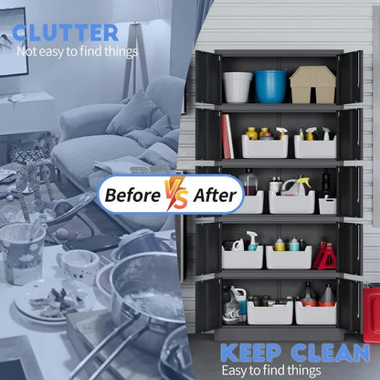 Lockable Metal Storage Cabinet with Adjustable Shelves, Garage & Office Use