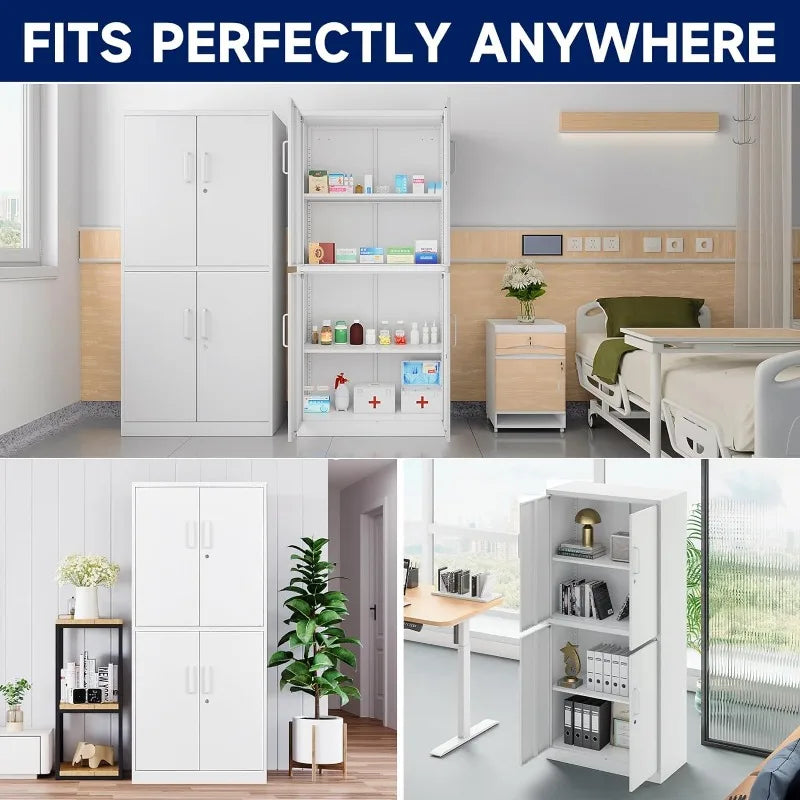 Lockable Metal Storage Cabinet with Adjustable Shelves, Garage & Office Use