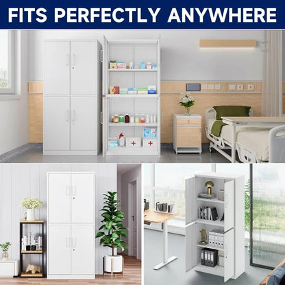 Lockable Metal Storage Cabinet with Adjustable Shelves, Garage & Office Use