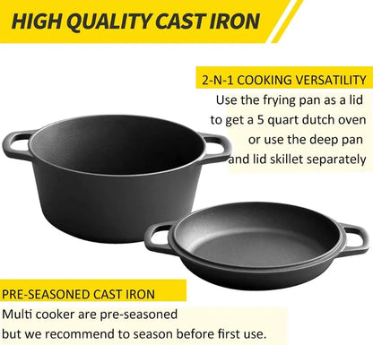 Cast Iron Dutch Oven & Skillet Set with Dual Handles, Pre-Seasoned