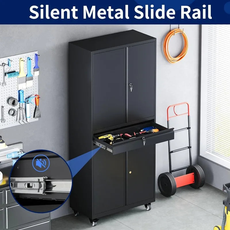 Lockable Metal Storage Cabinet with Adjustable Shelves, Garage & Office Use