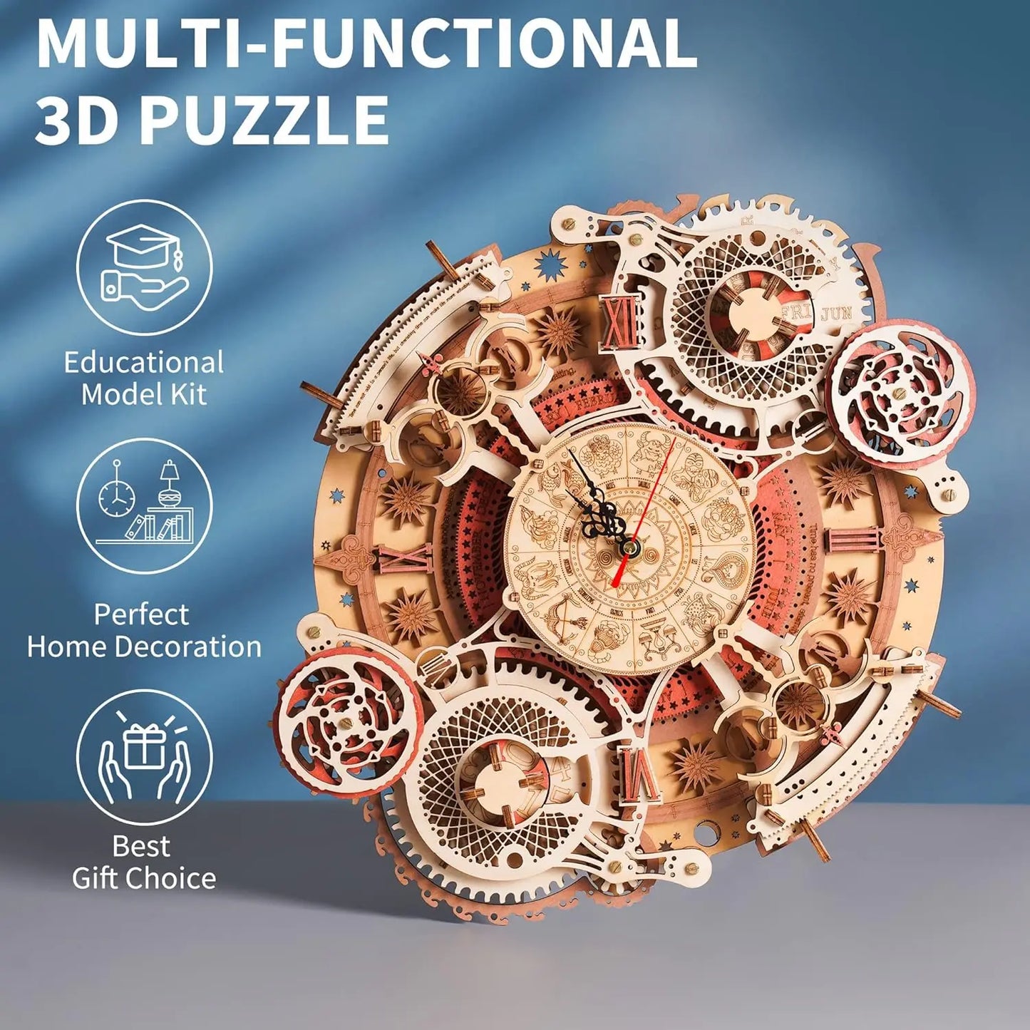 3D Wooden Steampunk Clock Kit, DIY Mechanical Wall Clock with Quartz Movement