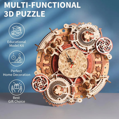 3D Wooden Steampunk Clock Kit, DIY Mechanical Wall Clock with Quartz Movement