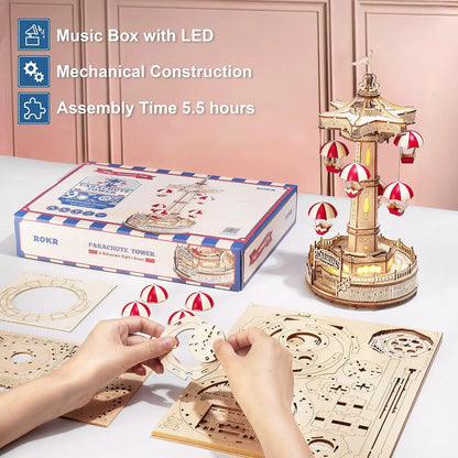 DIY Magic Amusement Park Music Box, Moveable 3D Wooden Puzzle for Kids