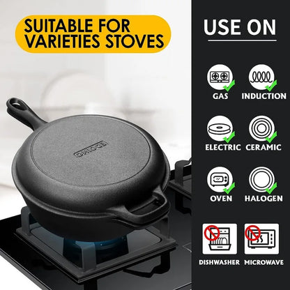 Cast Iron Dutch Oven & Skillet Set with Dual Handles, Pre-Seasoned