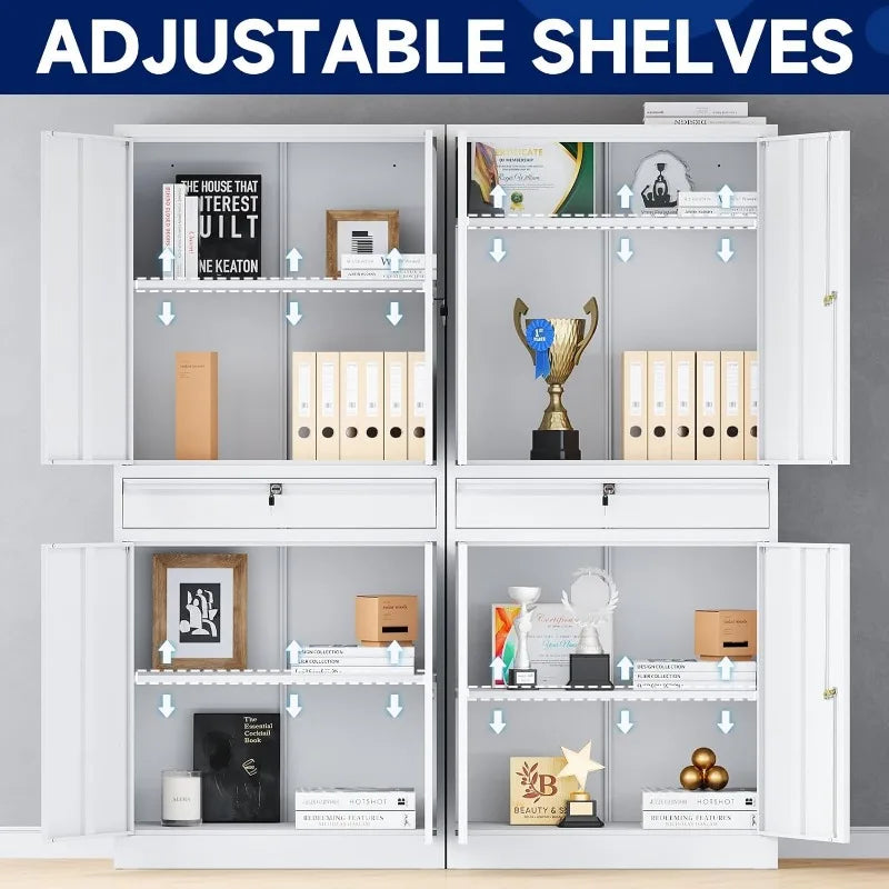 Lockable Metal Storage Cabinet with Adjustable Shelves, Garage & Office Use