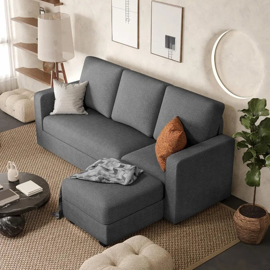 Convertible Sectional Sofa Couch with Removable Ottoman, L-Shaped, 3-Seater