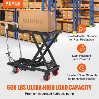 Hydraulic Lift Table Cart - 500 lbs Capacity, 28.5" Lift Height, Single Scissor
