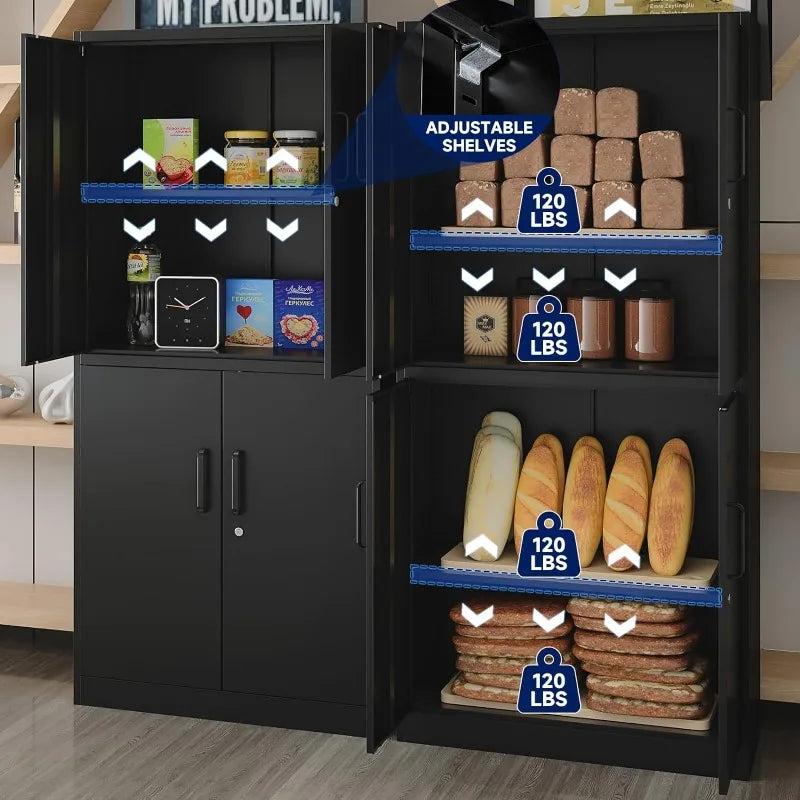 Lockable Metal Storage Cabinet with Adjustable Shelves, Garage & Office Use