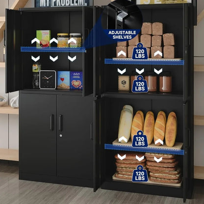 Lockable Metal Storage Cabinet with Adjustable Shelves, Garage & Office Use