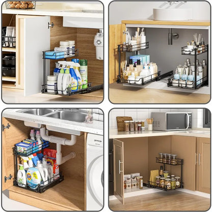 Expandable Metal Under Sink Organizer with Sliding Shelf, Rust-Resistant