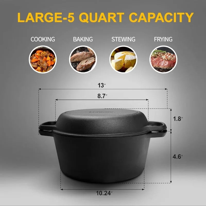 Cast Iron Dutch Oven & Skillet Set with Dual Handles, Pre-Seasoned