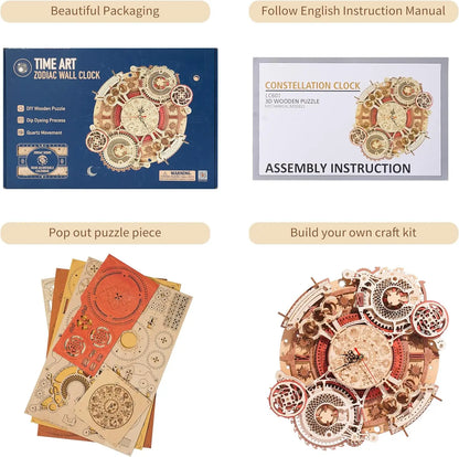 3D Wooden Steampunk Clock Kit, DIY Mechanical Wall Clock with Quartz Movement