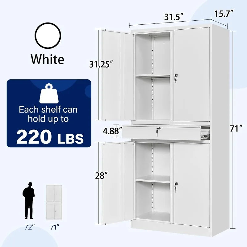 Lockable Metal Storage Cabinet with Adjustable Shelves, Garage & Office Use