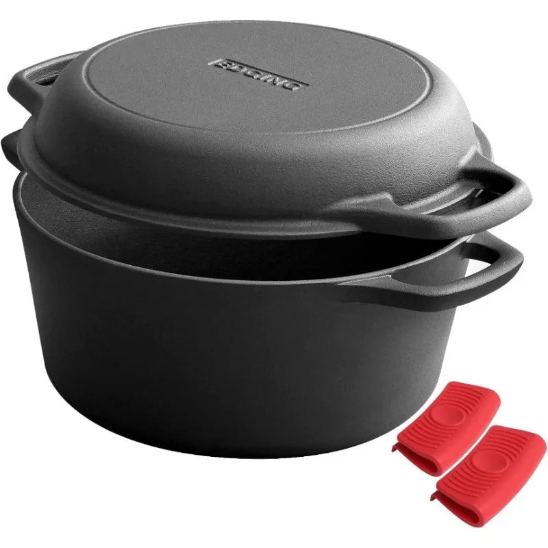 Cast Iron Dutch Oven & Skillet Set with Dual Handles, Pre-Seasoned
