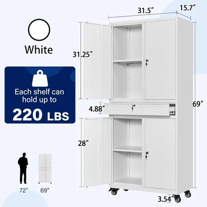 Lockable Metal Storage Cabinet with Adjustable Shelves, Garage & Office Use
