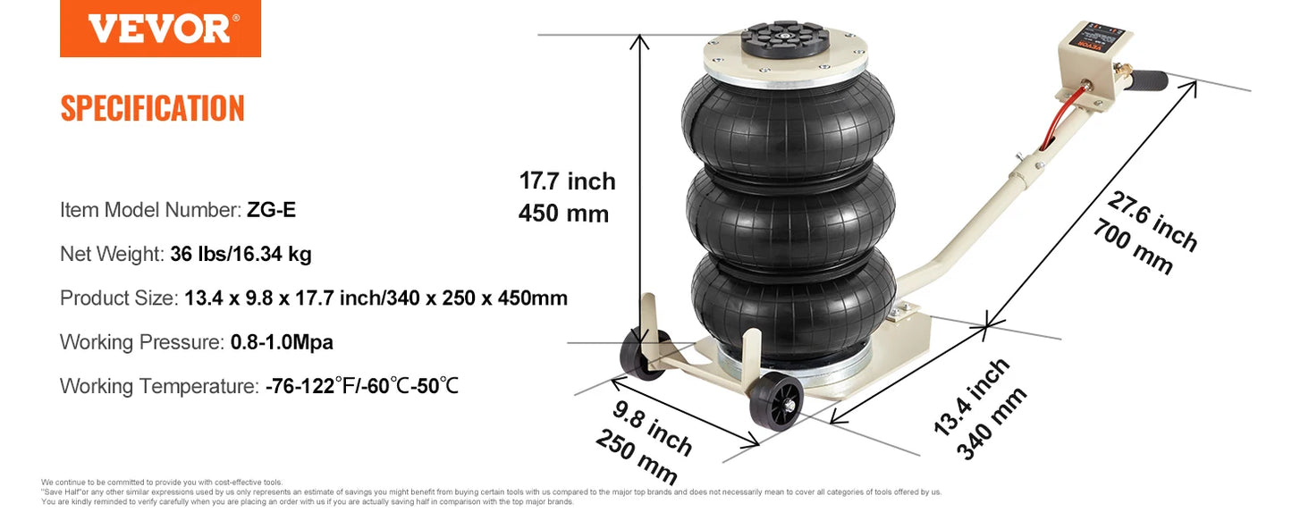Heavy-Duty 3 Ton/5 Ton Air Bag Jack, Quick Lift Pneumatic Car Jack