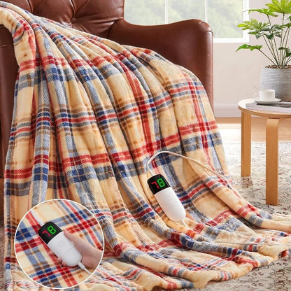 Heated Electric Blanket Throw, 10 Heat Levels, 8-Hour Auto Off, Washable