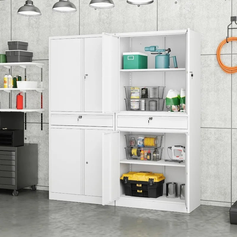 Lockable Metal Storage Cabinet with Adjustable Shelves, Garage & Office Use