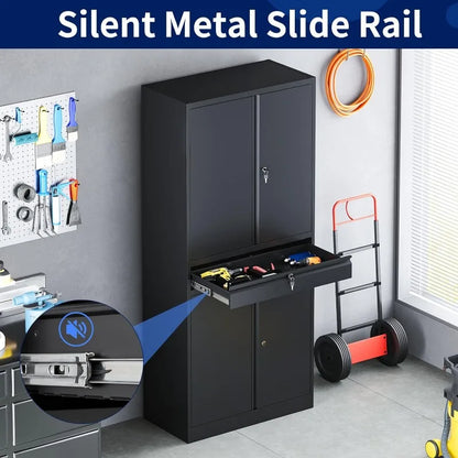 Lockable Metal Storage Cabinet with Adjustable Shelves, Garage & Office Use