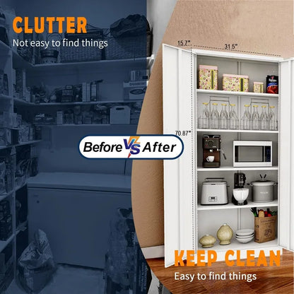 Lockable Metal Storage Cabinet with Adjustable Shelves, Garage & Office Use
