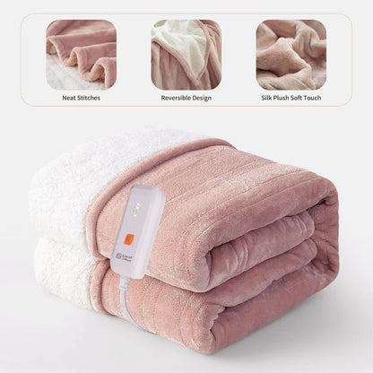 Electric Heated Blanket 50''x60'' Soft Plush, 4 Heat Levels, 3-Hour Auto Off