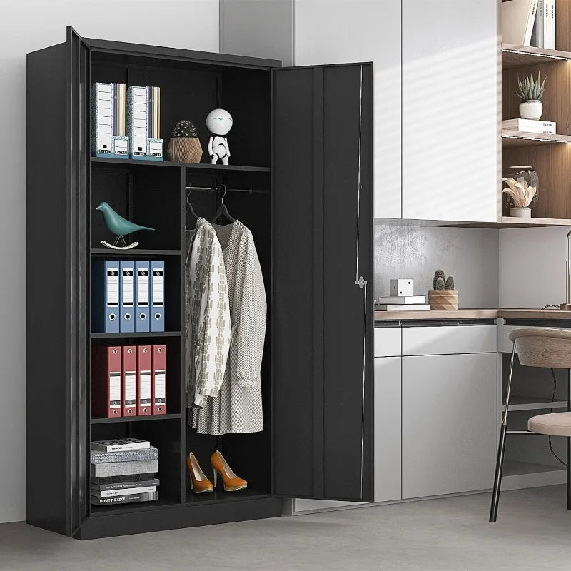 Lockable Metal Storage Cabinet with Adjustable Shelves, Garage & Office Use