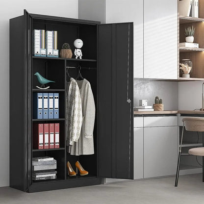Lockable Metal Storage Cabinet with Adjustable Shelves, Garage & Office Use