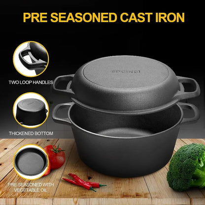 Cast Iron Dutch Oven & Skillet Set with Dual Handles, Pre-Seasoned