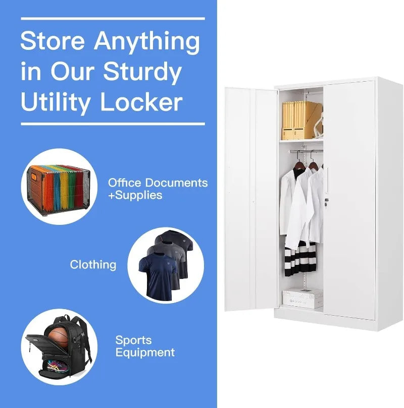 Lockable Metal Storage Cabinet with Adjustable Shelves, Garage & Office Use