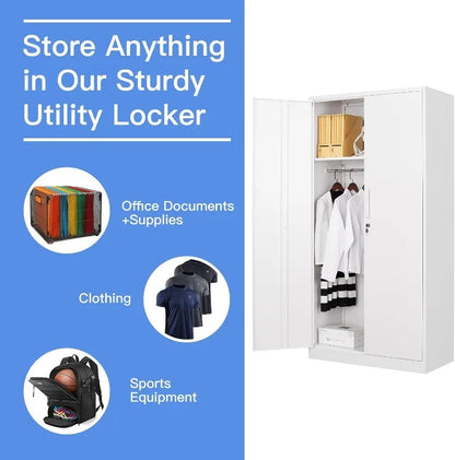 Lockable Metal Storage Cabinet with Adjustable Shelves, Garage & Office Use