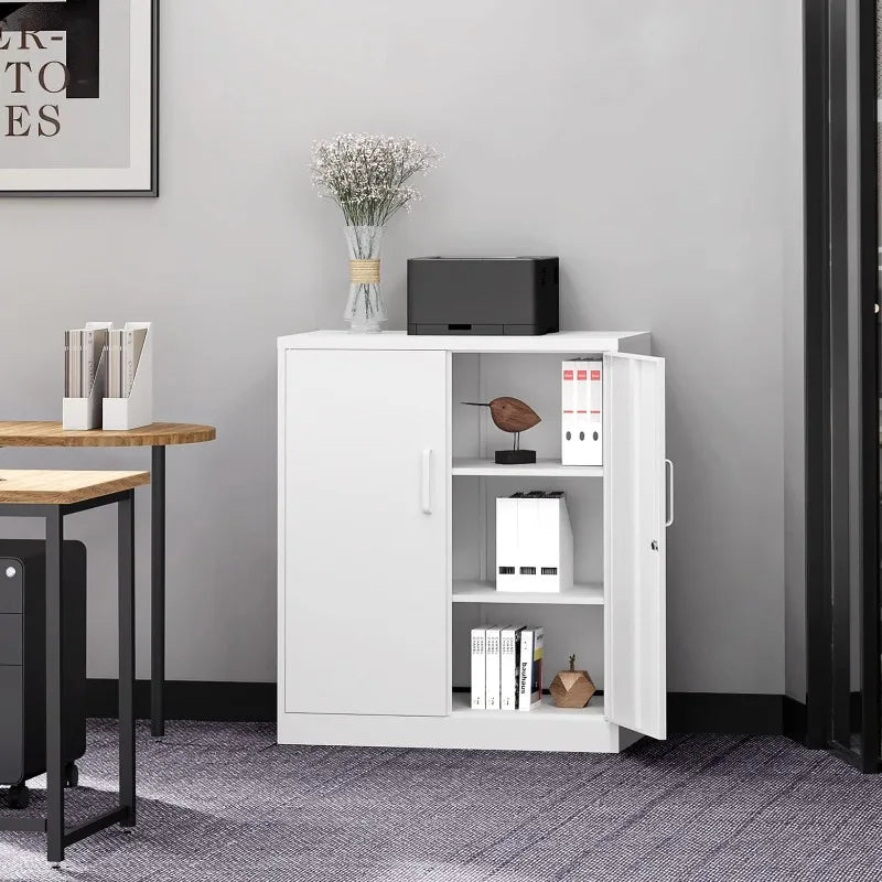 Lockable Metal Storage Cabinet with Adjustable Shelves, Garage & Office Use