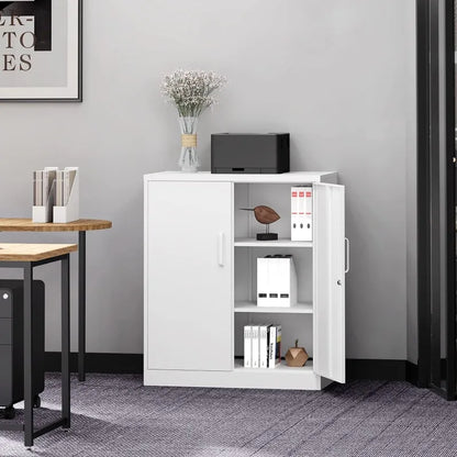 Lockable Metal Storage Cabinet with Adjustable Shelves, Garage & Office Use