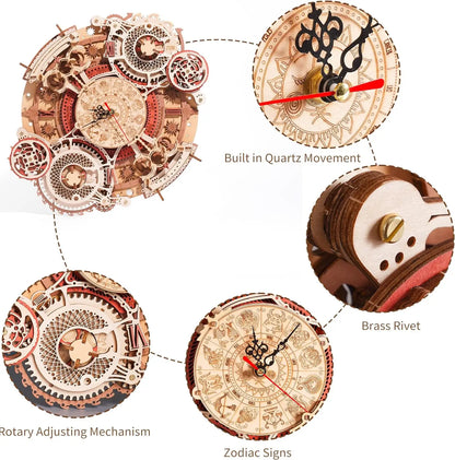 3D Wooden Steampunk Clock Kit, DIY Mechanical Wall Clock with Quartz Movement