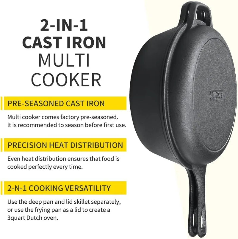 Cast Iron Dutch Oven & Skillet Set with Dual Handles, Pre-Seasoned