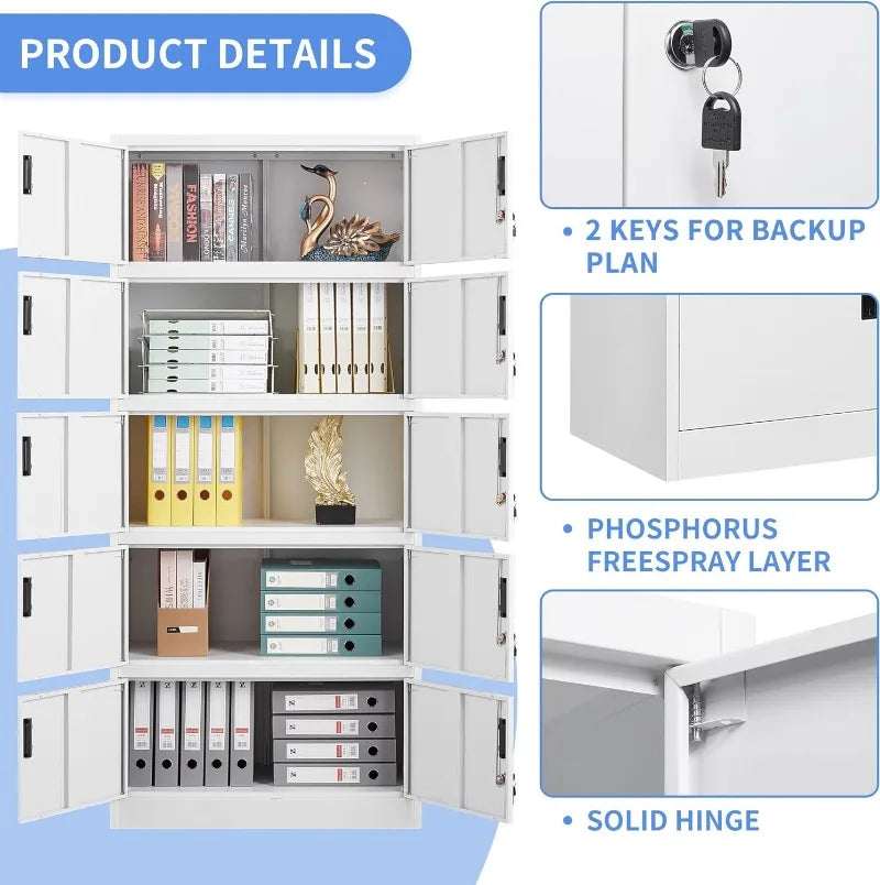 Lockable Metal Storage Cabinet with Adjustable Shelves, Garage & Office Use