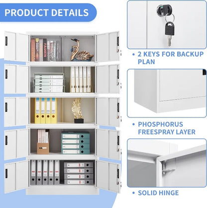 Lockable Metal Storage Cabinet with Adjustable Shelves, Garage & Office Use