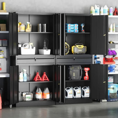 Lockable Metal Storage Cabinet with Adjustable Shelves, Garage & Office Use