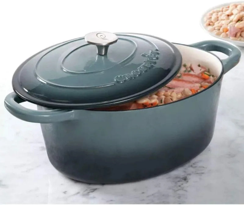 7-Quart Oval Enameled Cast Iron Dutch Oven, Sunset Orange, with Lid