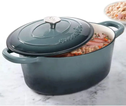 7-Quart Oval Enameled Cast Iron Dutch Oven, Sunset Orange, with Lid