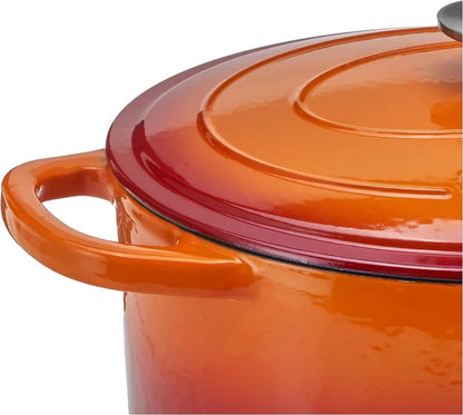7-Quart Oval Enameled Cast Iron Dutch Oven, Sunset Orange, with Lid