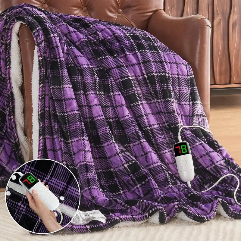 Heated Electric Blanket Throw, 10 Heat Levels, 8-Hour Auto Off, Washable