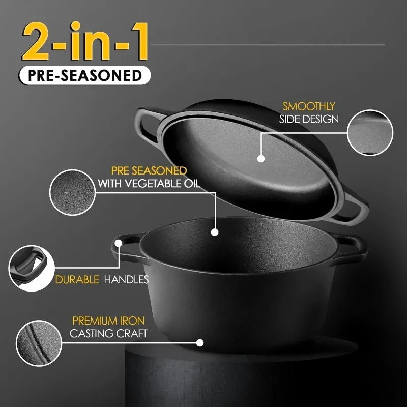 Cast Iron Dutch Oven & Skillet Set with Dual Handles, Pre-Seasoned