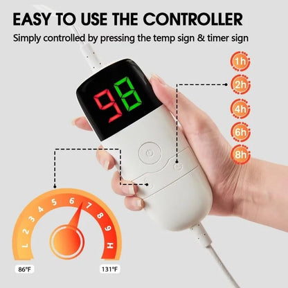 Heated Electric Blanket Throw, 10 Heat Levels, 8-Hour Auto Off, Washable