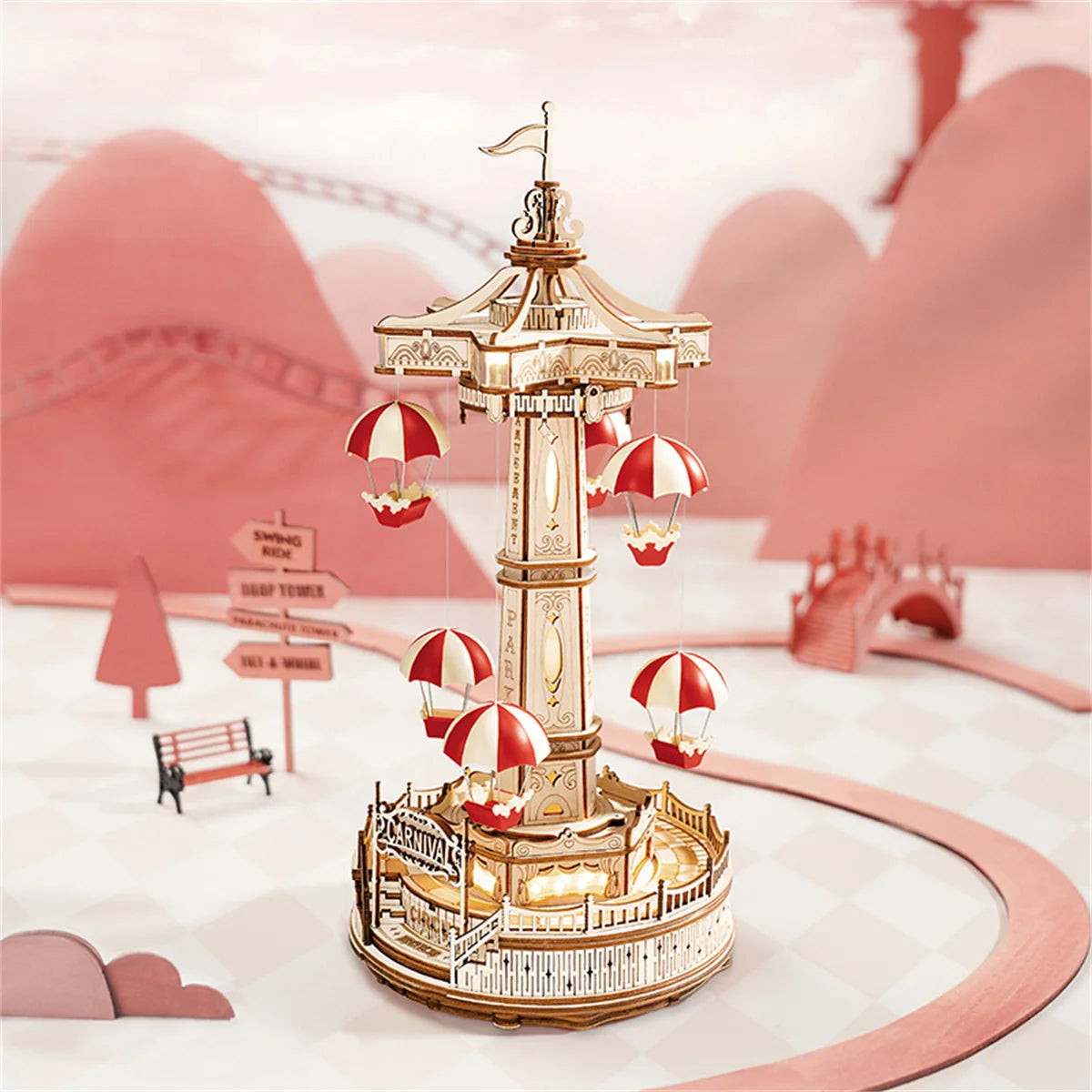 DIY Magic Amusement Park Music Box, Moveable 3D Wooden Puzzle for Kids